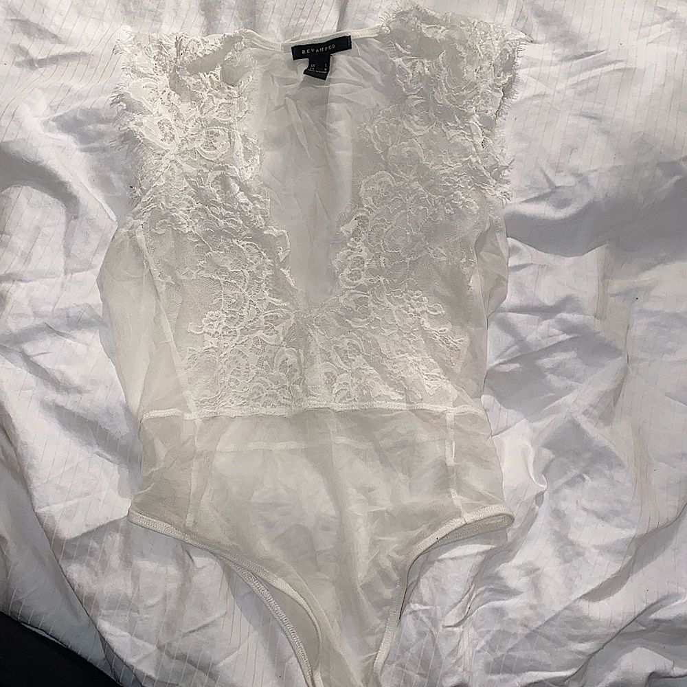 White lace body suit large